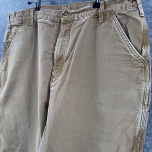 Carhartt Flannel Lined Canvas Pants Mens 40 (Fits 37x30) Tan Brown Workwear